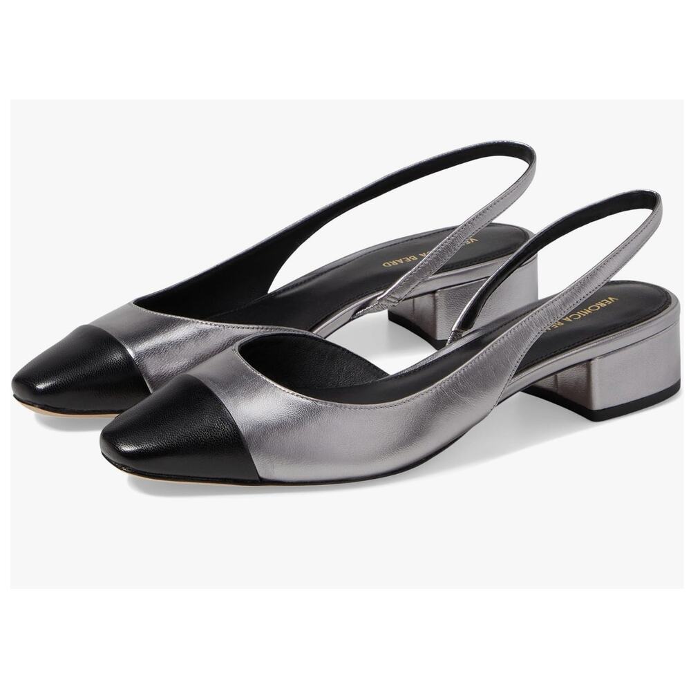 Veronica Beard Cecile Slingback Heel Black Dark Silver Leather Size 8 NIB Classy